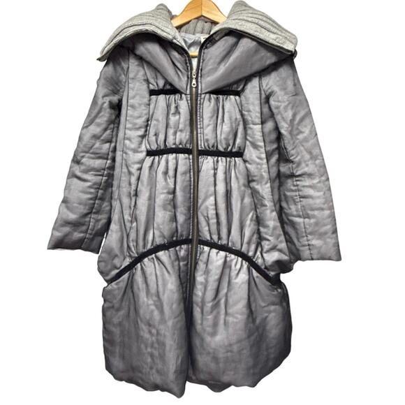 Artka Fashion Long Puffer Coat Size Medium Black Mesh Overlay High Neck - Picture 1 of 7